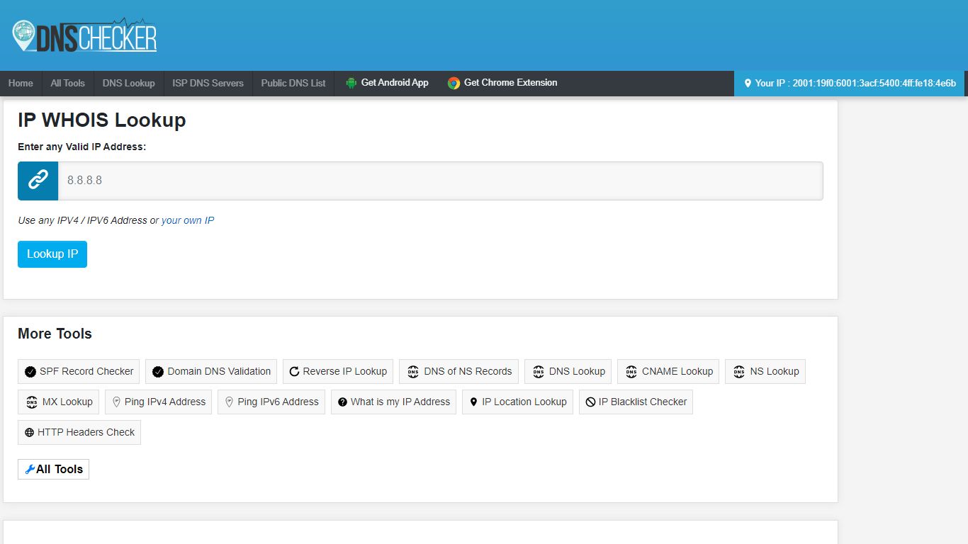 IP WHOIS Lookup - Lookup an IP Address - DNS Checker